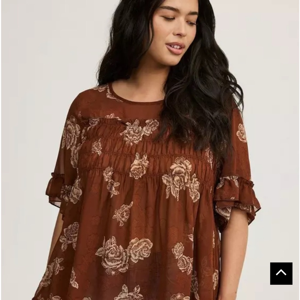 Torrid Blouson Smocked Floral Blouse